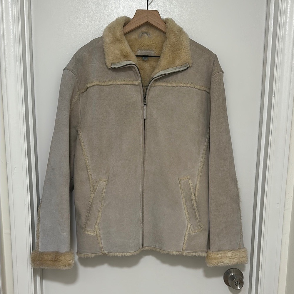 ALDO | Women's Suede Leather Shearling Lined Zip‎ Up Sherpa Lined Jacket, Size L